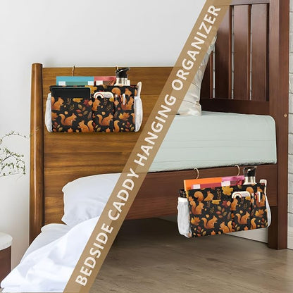 Black Orange Squirrel Leaves Falling Bedside Caddy - Image 7
