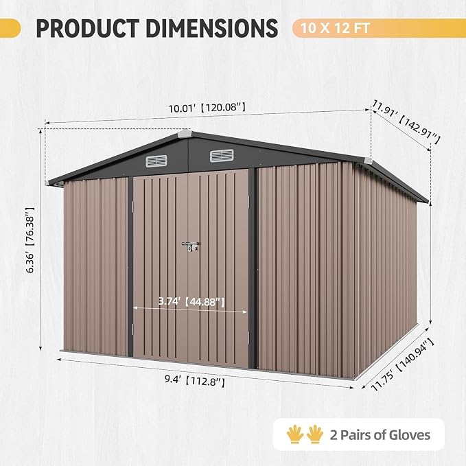 Aoxun 10x12 Shed with Floor Galvanized Steel Outdoor Storage Shed Metal Garden - Image 2