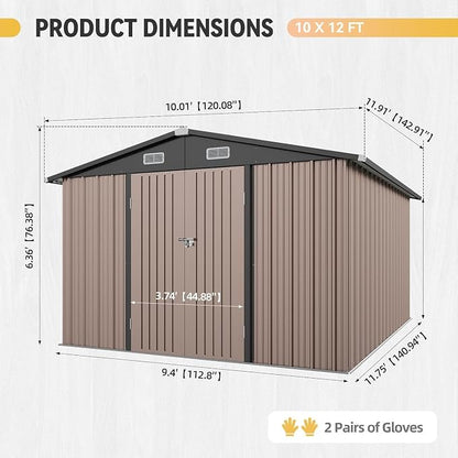 Aoxun 10x12 Shed with Floor Galvanized Steel Outdoor Storage Shed Metal Garden - Image 2