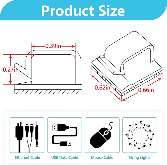 100PCS Cable Clips, Abnii Adhesive Wire Clips Cord Organizer, Strong Cable - Image 2