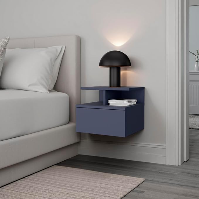Floating Nightstand, 1 Drawer, Open Shelf, Wall Mounted Design by Unknown