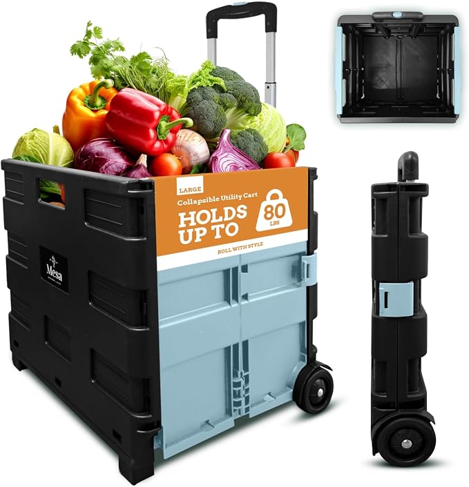 Ultra-Slim Rolling Collapsible Storage Pack-N-Roll Utility-carts, by Inspired+Living