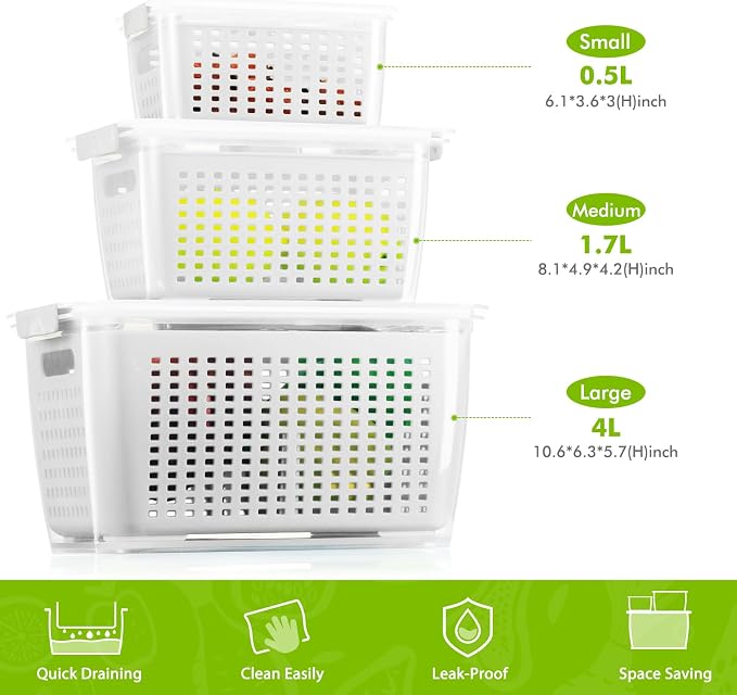 LUXEAR Produce containers for fridge, 3 Set Fruit Containers - Image 7