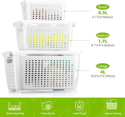 LUXEAR Produce containers for fridge, 3 Set Fruit Containers - Image 7