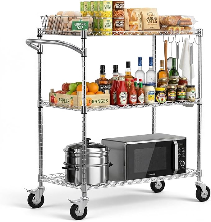 VEVOR Kitchen Utility Cart, 3 Tier Heavy Duty Adjustable Wire Storage Rack by VEVOR
