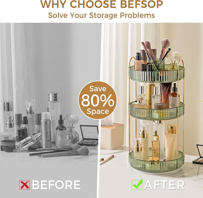 360° Rotating Makeup Organizer, Upgraded 3 Tier Skincare Perfume Organizers - Image 3
