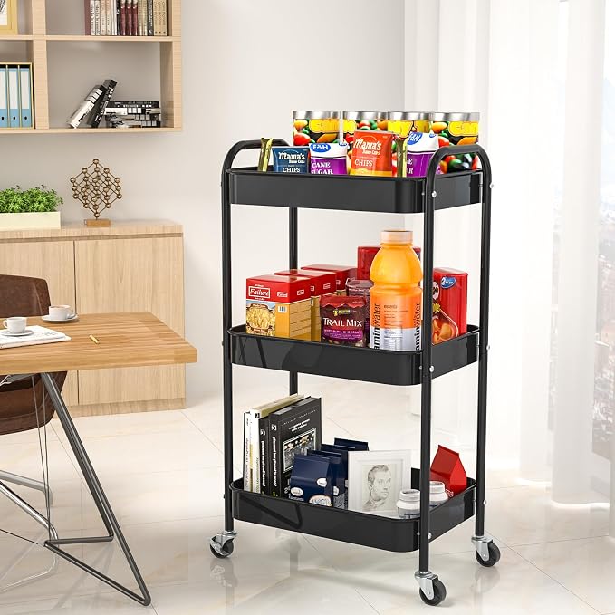 3-Tier Rolling Cart, Metal Utility Storage Carts - Image 4