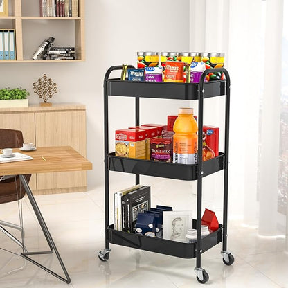 3-Tier Rolling Cart, Metal Utility Storage Carts - Image 4