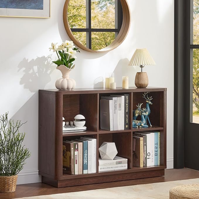 6 Cube Storage Bookcase, Wood Floor Standing 2-Tier Bookshelf - Image 8