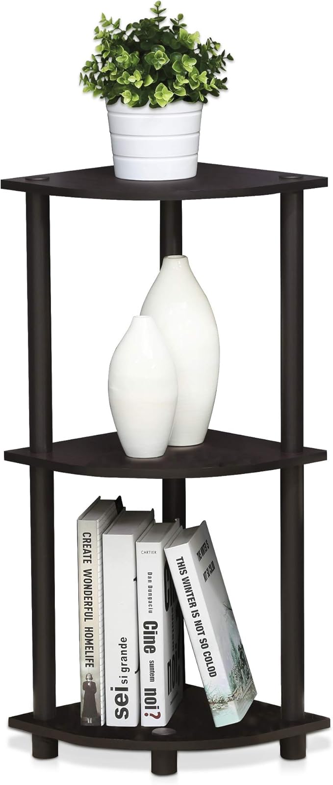 Furinno TURN-N-TUBE Corner Shelf, 3-Tier Corner Bookshelf, Display Storage - Image 5