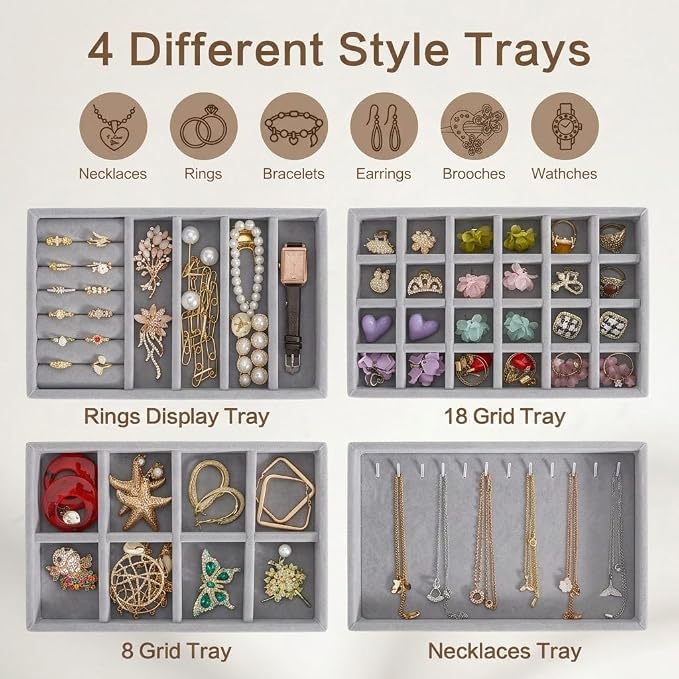 Velvet Jewelry Drawer Organizer – Four-Piece Stackable Jewelry Tray Set - Image 2
