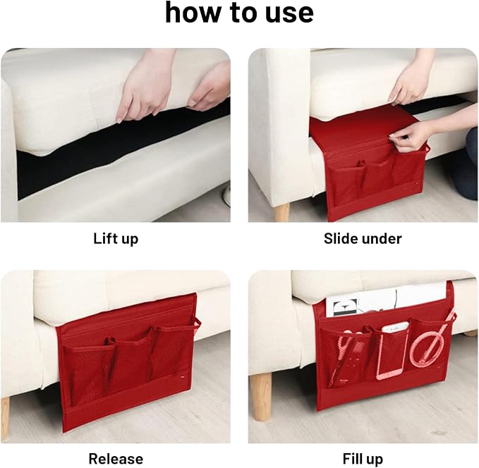 Bedside Storage Organizer with 4 Pockets, Bedside Caddy, Remote Control Holder - Image 6