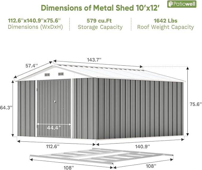 Patiowell 10 x 12 FT Outdoor Storage Shed - Image 2