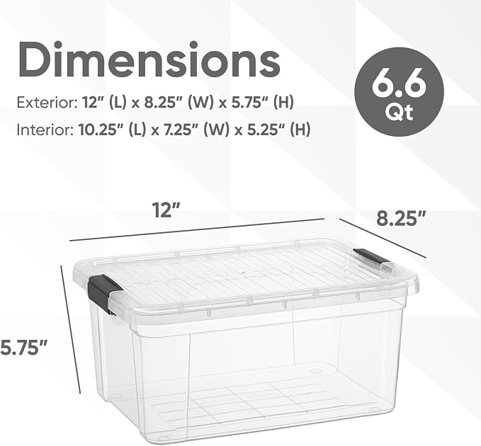 Superio Storage Bins with Lids- 8 Pack, 6.6 Qt Clear Boxes - Image 2