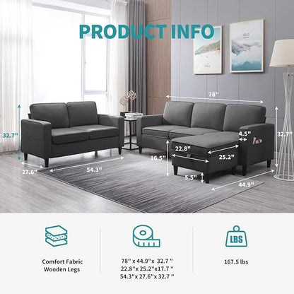 BALUS 78" Living Room Sofa Set, 3 Seater Sofa - Image 2
