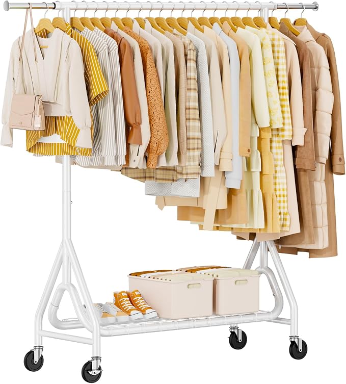 Heavy Duty Clothes Rack, Metal Clothing Rack Load 450 LBS, Rolling Coat Racks by JIEJIERUI