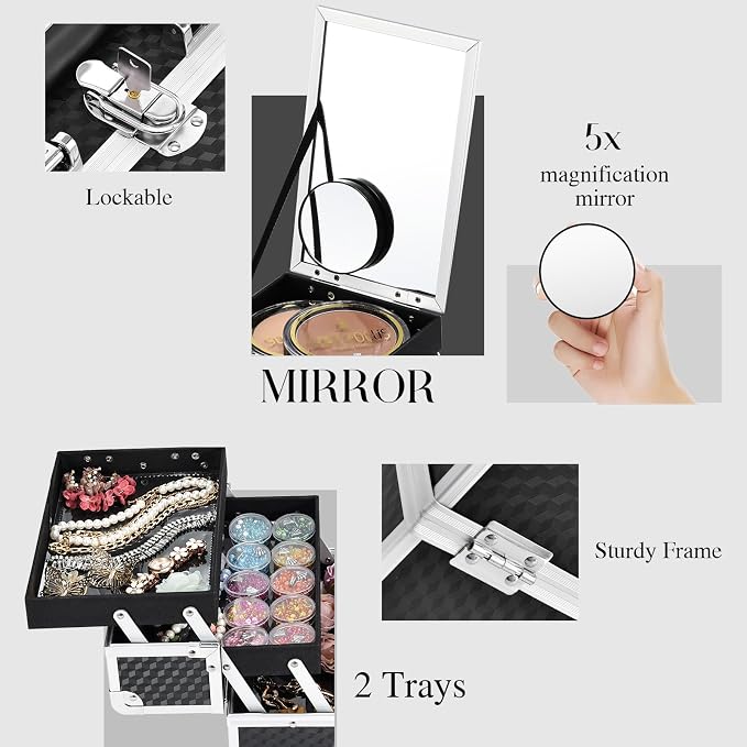 Joligrace Makeup Box Cosmetic Train Case Portable Makeup Organizer Case - Image 3