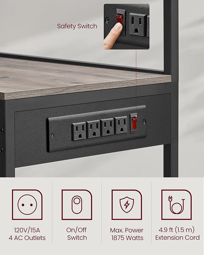 VASAGLE Bakers Rack with Power Outlet, 35.4 Inches Microwave Stand, Coffee Bar - Image 4