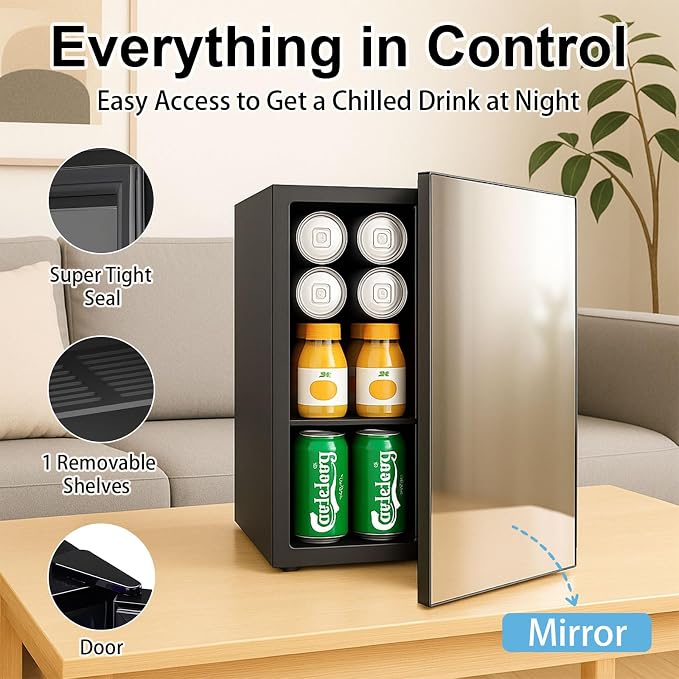 0.9 Cu.Ft Mini Refrigerator and Beauty Fridge, 24 Cans Mini Fridge - Image 2