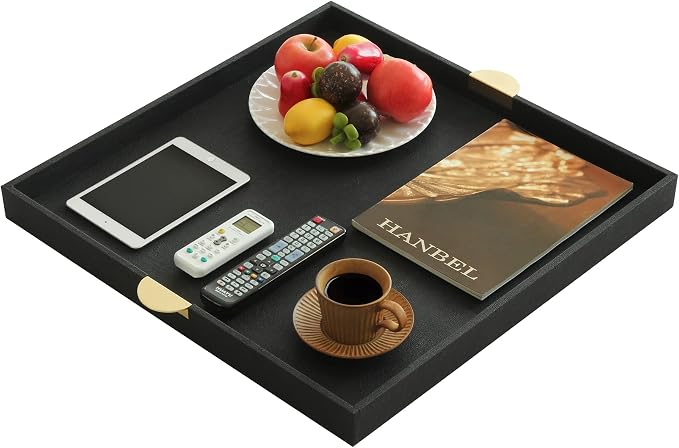 HofferRuffer Extra Large Square Serving Tray, Elegant Faux Leather Ottoman Tray - Image 4