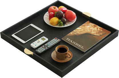 HofferRuffer Extra Large Square Serving Tray, Elegant Faux Leather Ottoman Tray - Image 4