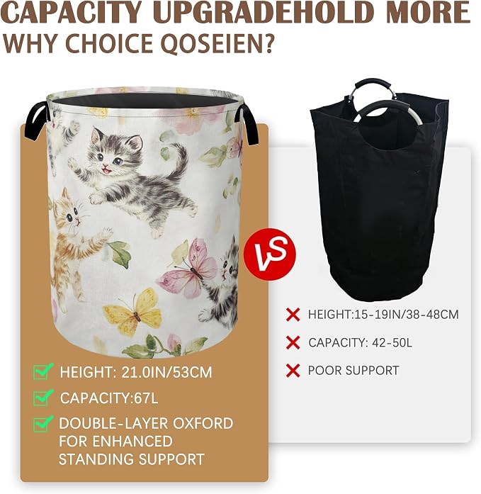 Cute Cats Laundry Hamper, Collapsible Laundry Baskets, Butterfly Floral Dirty - Image 4