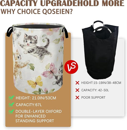 Cute Cats Laundry Hamper, Collapsible Laundry Baskets, Butterfly Floral Dirty - Image 4