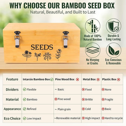 Large Bamboo Wood Seed Storage Organizer Box - Image 5