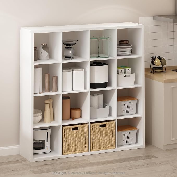 Furinno Simple Cube Storage Organizer, 16-Cube Display Shelf, Open Back - Image 2