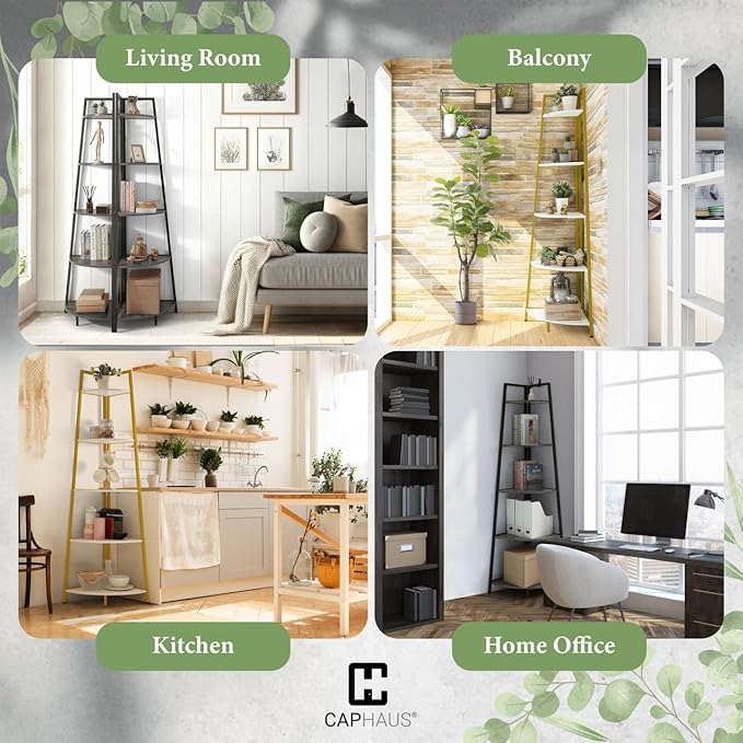 CAPHAUS 4-Tier Corner Shelf Stand, Tall Display Shelves, Ladder Corner Wood - Image 6