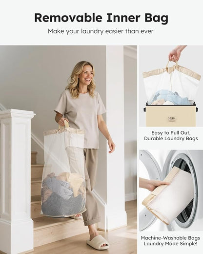 SOLEDI Laundry Hamper with Lid 100L Large & Tall Collapsible Laundry Basket - Image 4