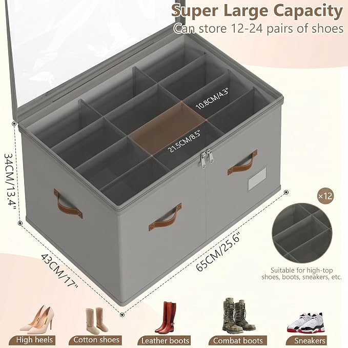 Shoe Organizer for Closet, 2 Pack Shoe Storage Bins Foldable Shoe Storage Box - Image 2