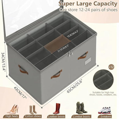 Shoe Organizer for Closet, 2 Pack Shoe Storage Bins Foldable Shoe Storage Box - Image 2