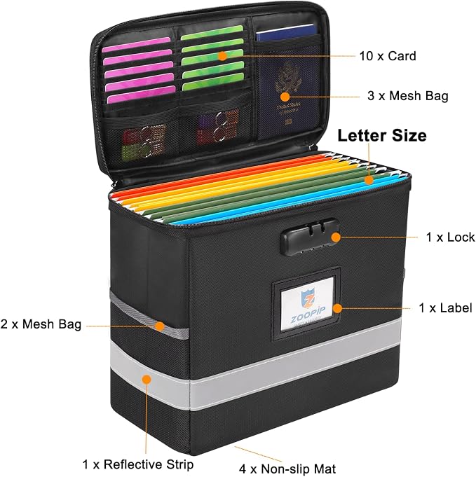 Fireproof File Box with Lock, Document Box Storage Organizer, Suitable - Image 3