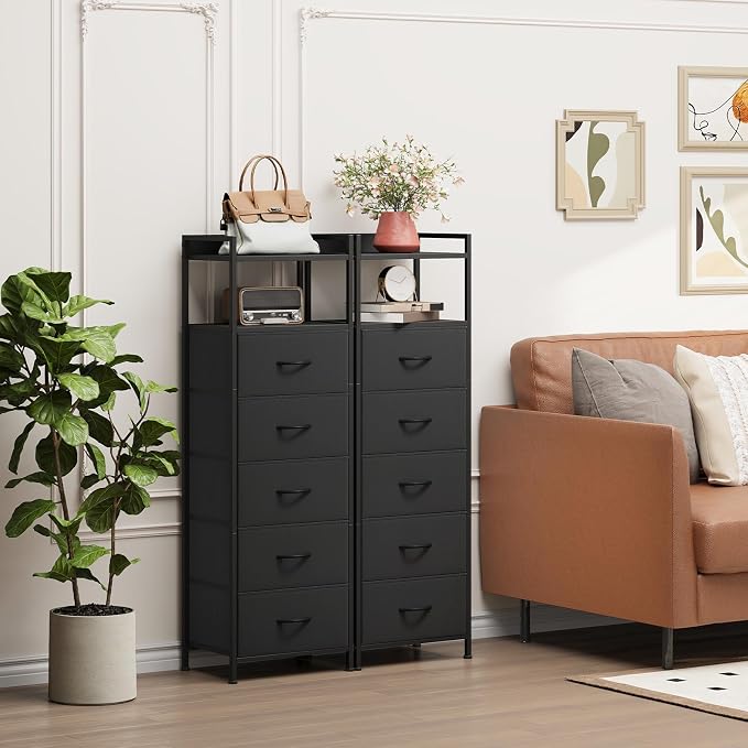Somdot Tall Nightstand with 5 Drawers, Vertical Fabric Dresser - Image 4