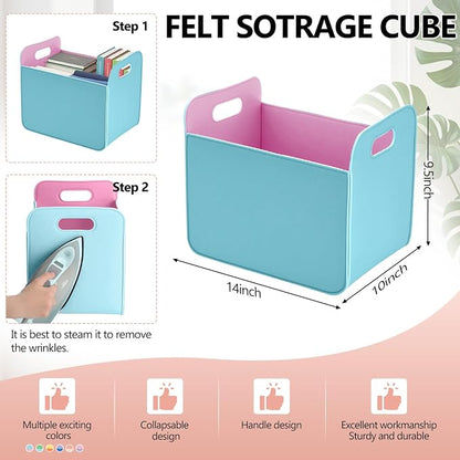 6 Pcs 14x10 Inch Colorful Felt Rectangular Storage Bins Collapsible Storage - Image 3