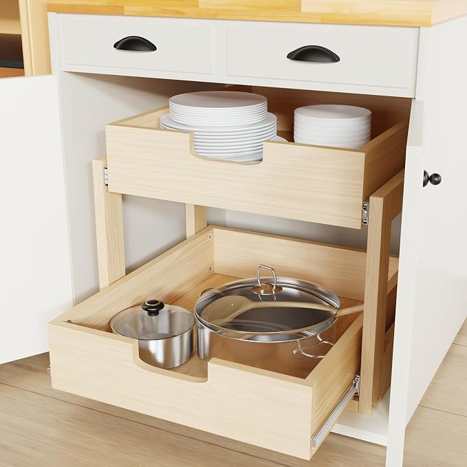 Pull Out Cabinet Organizer, Double Tier Slide out Wood Cabinet Organizer - Image 3