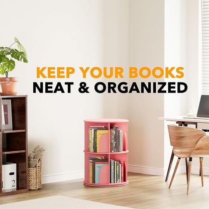 SpaceAid 2 Tier Rotating Bookshelf Tower, Spinning Bookcase Lazy Susan - Image 6