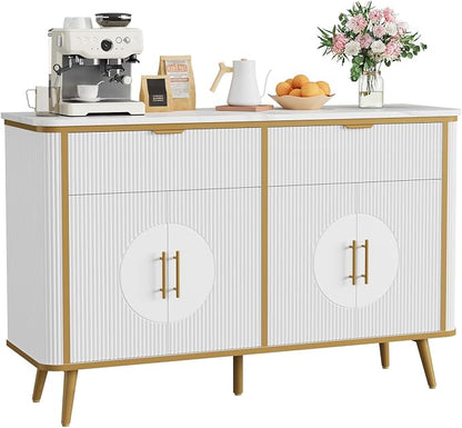 47.2" Buffet Storage Cabinet, Modern Fluted Coffee Bar Station - Image 3