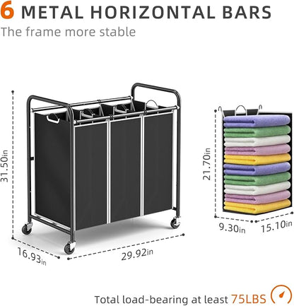 ROMOON Laundry Sorter 4 Section and 3 Section, Separated Laundry Hamper Cart - Image 5