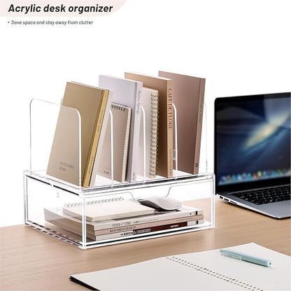 YUXUN Desk Organizer with Drawers, Acrylic File Organizer with 4 Vertical File - Image 5