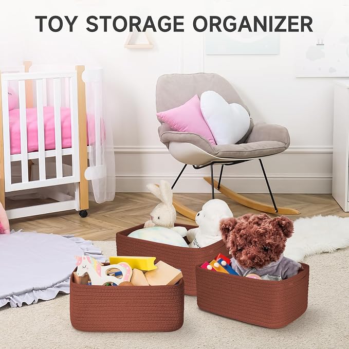 3-Pack Shelf Baskets for Organizing, Closet Organizer Bins, Small Woven Baskets - Image 6