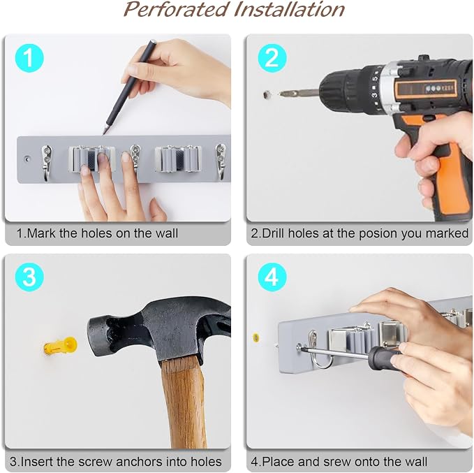 Gray Mop Broom Holder Wall Mount - Image 7
