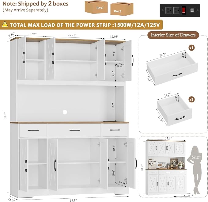 HOSTACK 71" Tall Kitchen Pantry Storage Cabinet, Farmhouse Hutch Cabinet - Image 7