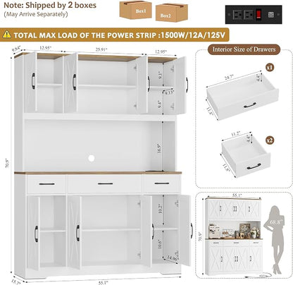 HOSTACK 71" Tall Kitchen Pantry Storage Cabinet, Farmhouse Hutch Cabinet - Image 7