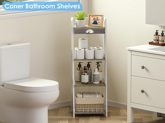 keomaisyto 4-Tier Elegant Ladder Shelf, Bathroom Storage Shelf, Ladder Bookshelf - Image 2