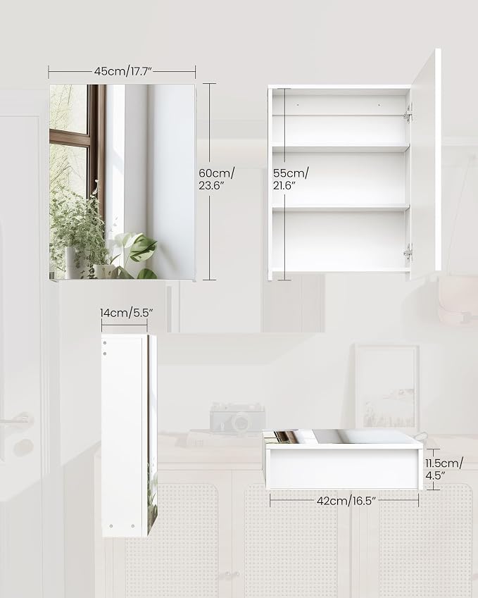 Bathroom Medicine Mirror Cabinet, 17.7'' x 23.6'', Wall-Mounted Bathroom Vanity - Image 3