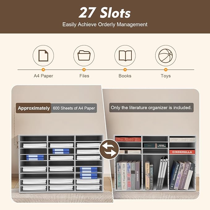 27 Compartments Literature Organizer, Desktop File Sorter Mail Center Paper - Image 5