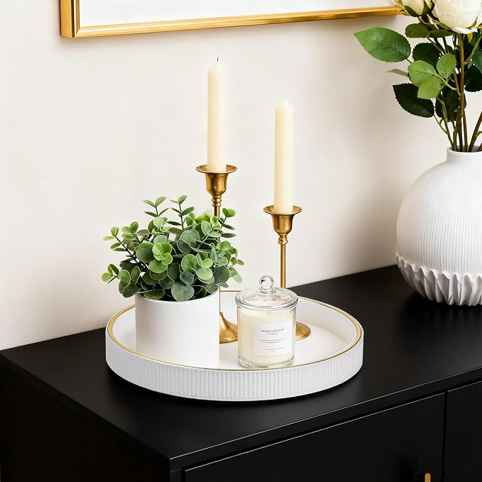 Round Decorative Tray for Coffee Table Decor, PU Leather Coffee Table Tray - Image 2