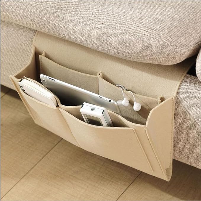 Bringsine 5 Pockets Bedside Caddy, Felt Bed Storage Organizer Hanging Bag Holder - Image 6